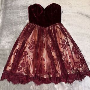 MayQueen Burgundy Formal Strapless Dress